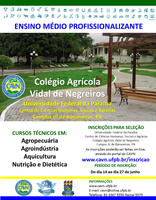 Processo Seletivo para 100 vagas nos cursos técnicos em Nutrição e Dietética, Aquicultura, Agropecuária e Agroindústria.