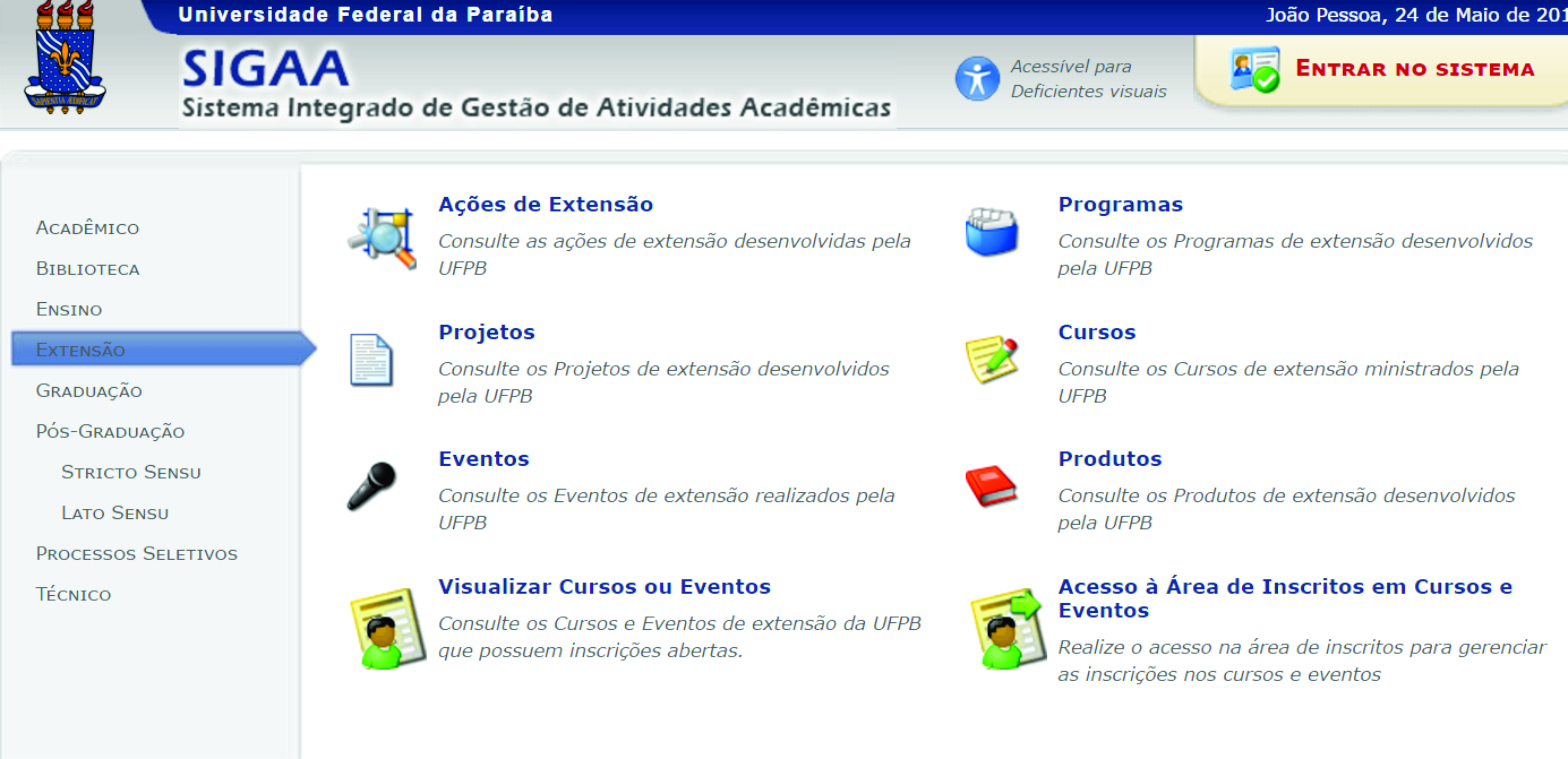 Tela Inicial SIGAA  Tela Inicial SIGAA